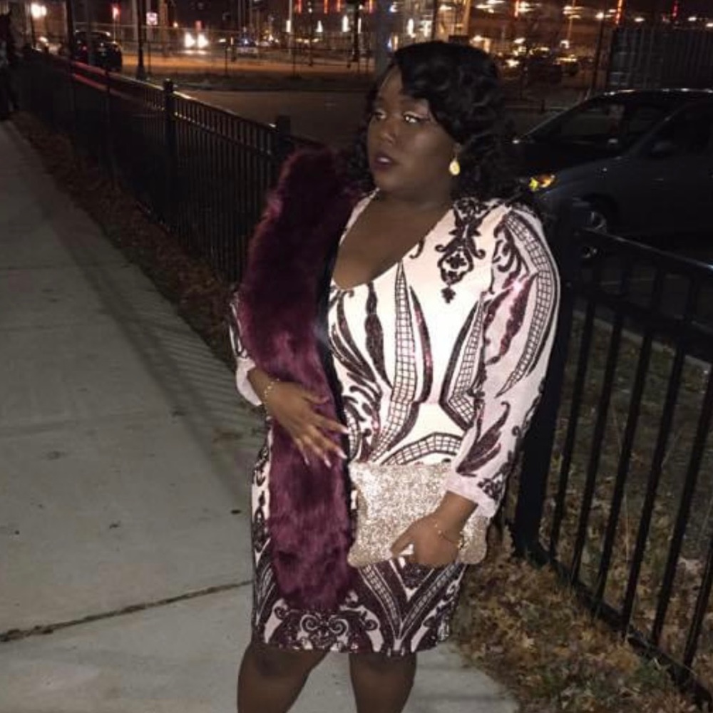 Xtaren Plus Red and Tan Sequin Dress